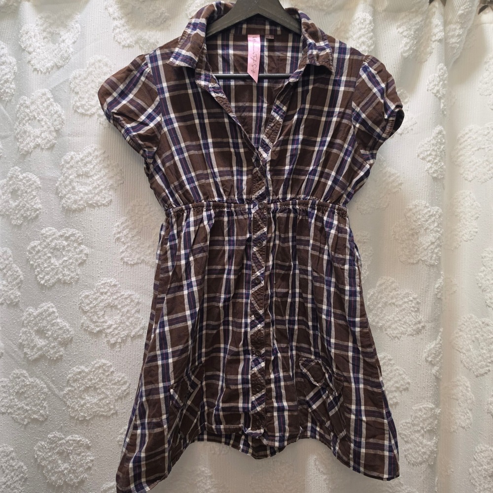 L.E.I. Sundresses by Taylor Swift Brown Plaid Button Front Mini Dress Large